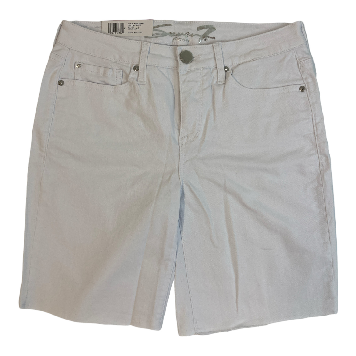 Women's Soft Stretch Fray Hem Sunset Bermuda Short (White, 6)